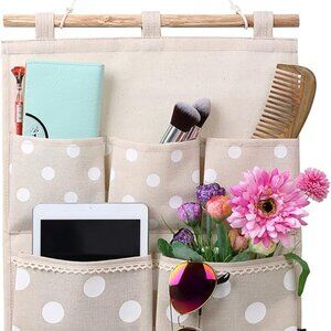Homecube Linen Cotton Fabric Wall Door Cloth Hanging Storage Bag Case 5 Pocket